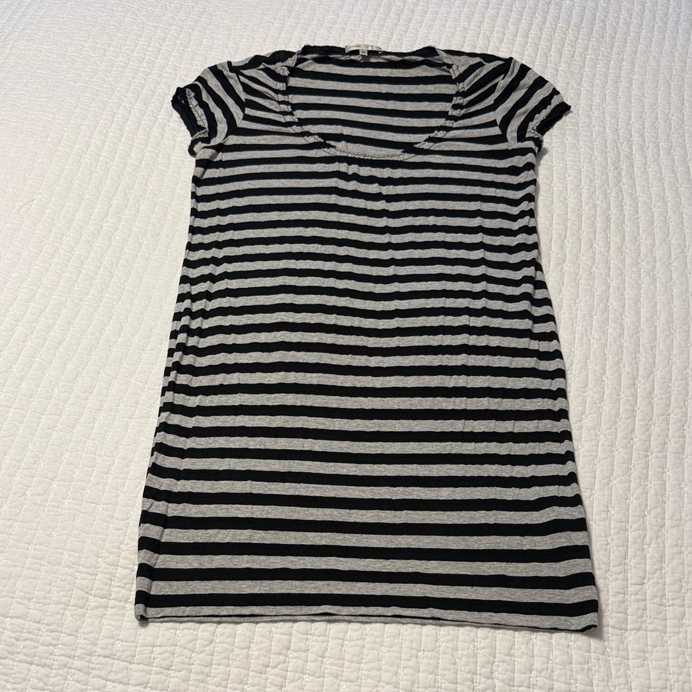 Vince Black and Gray Striped Mini Dress Short Sleeve Scoop Neck XS